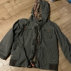 Kids Hooded Jean-Style Jacket in Olive Green